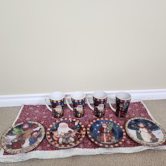 Vintage Certified International Set 4 Holiday Plates and 4 Christmas Santa Mugs - Picture 2 of 16